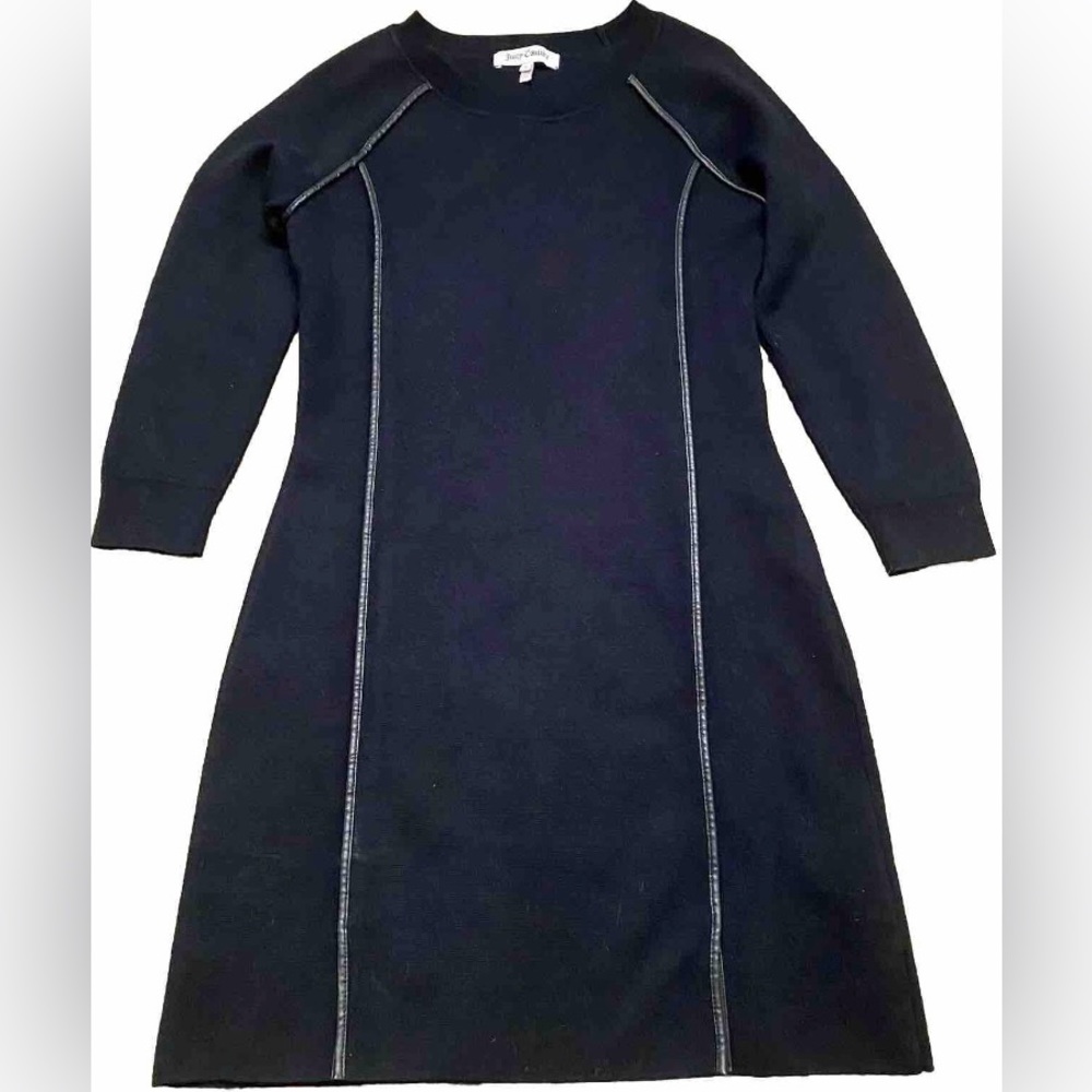Juicy Couture Black Panel Stretchy Form Fitting Wool Sweater Dress sz Medium